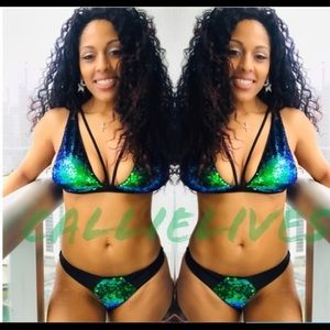 NWT BRILLIANT SEQUINS, PURPLE, BLUE AND TEAL BIKINI